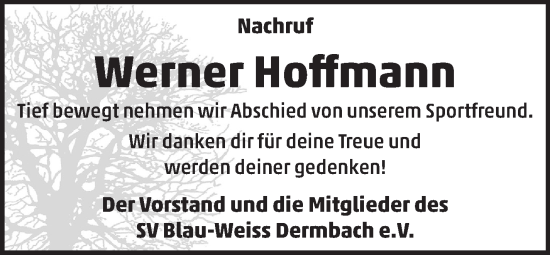 Traueranzeige von Werner Hoffmann von Südthüringer Presse