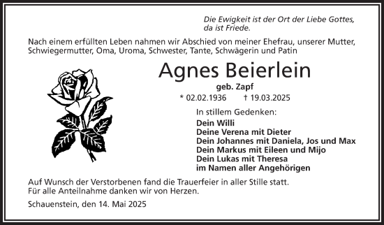 Traueranzeige von Agnes Beierlein von Frankenpost