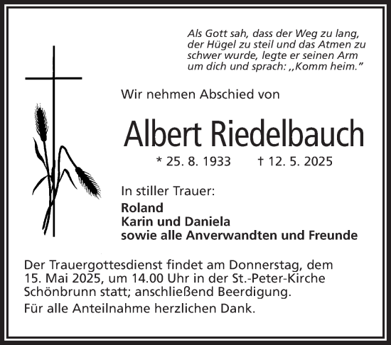 Traueranzeige von Albert Riedelbauch von Frankenpost