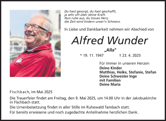 Traueranzeige von Alfred Wunder von Neue Presse Coburg
