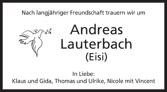 Traueranzeige von Andreas Lauterbach von Neue Presse Coburg