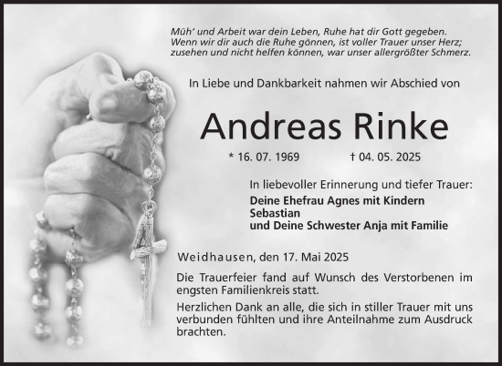 Traueranzeige von Andreas Rinke von Neue Presse Coburg
