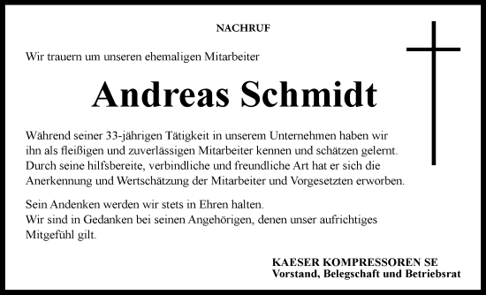 Traueranzeige von Andreas Schmidt von Neue Presse Coburg