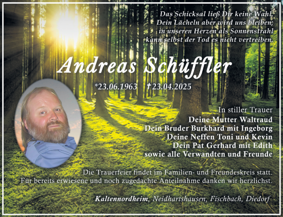 Traueranzeige von Andreas Schüffler von Südthüringer Presse