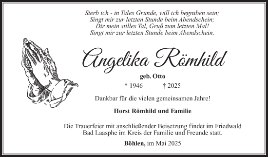 Traueranzeige von Angelika Römhild von Südthüringer Presse