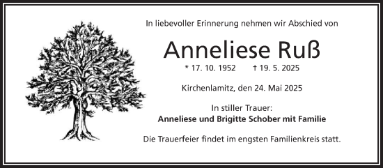 Traueranzeige von Anneliese Ruß von Frankenpost