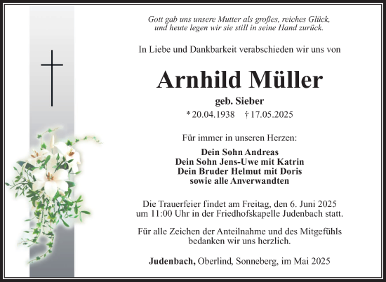 Traueranzeige von Arnhild Müller von Südthüringer Presse