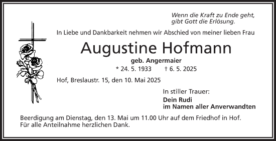 Traueranzeige von Augustine Hofmann von Frankenpost