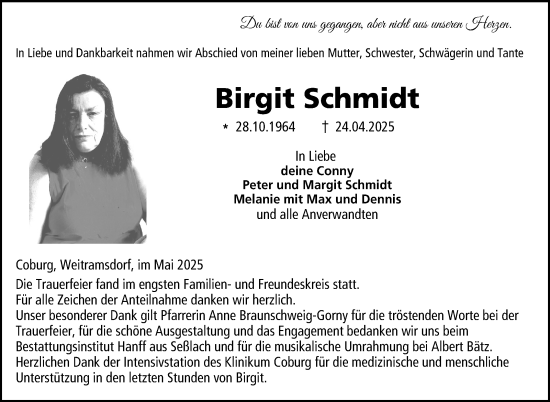 Traueranzeige von Birgit Schmidt von Neue Presse Coburg