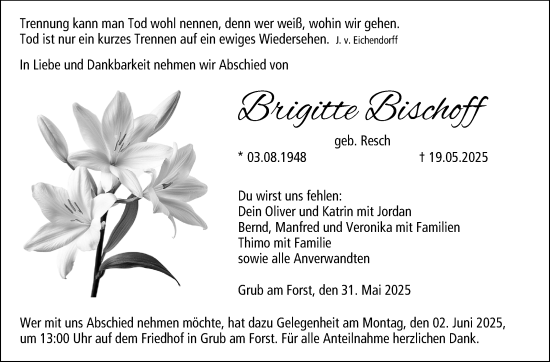 Traueranzeige von Brigitte Bischoff von Neue Presse Coburg