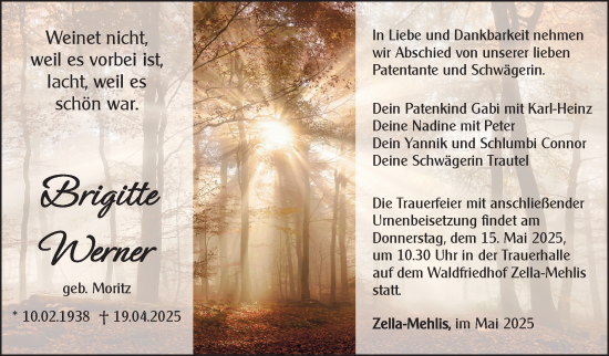 Traueranzeige von Brigitte Werner von Südthüringer Presse