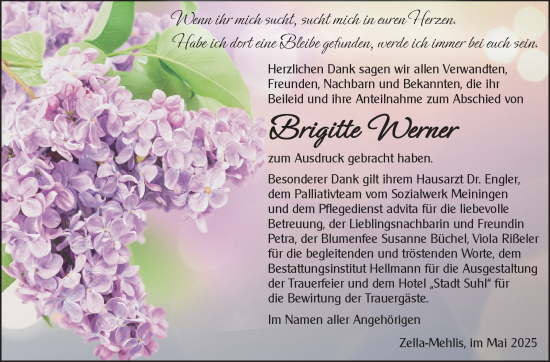 Traueranzeige von Brigitte Werner von Südthüringer Presse