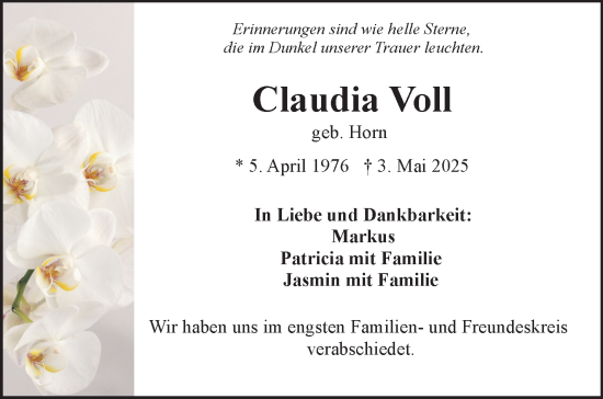 Traueranzeige von Claudia Voll von Frankenpost