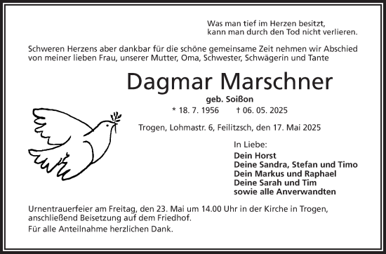Traueranzeige von Dagmar Marschner von Frankenpost