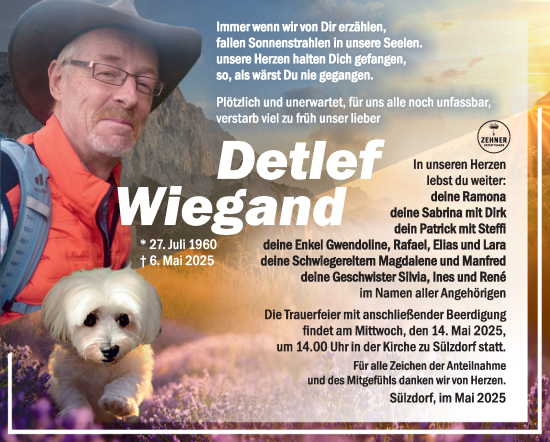 Traueranzeige von Detlef Wiegand von Südthüringer Presse