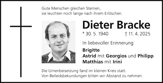 Traueranzeige von Dieter Bracke von Frankenpost