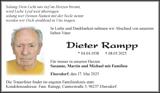 Traueranzeige von Dieter Rampp von Neue Presse Coburg