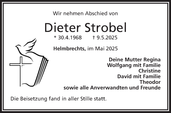 Traueranzeige von Dieter Strobel von Frankenpost