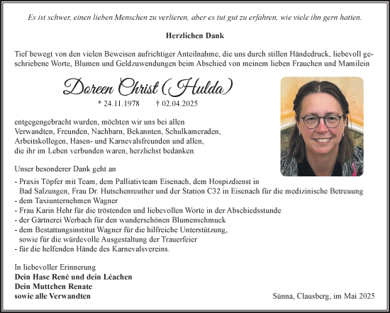 Traueranzeige von Doreen Christ von Südthüringer Presse