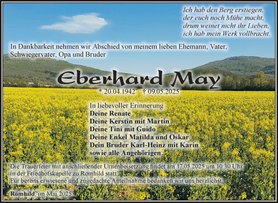 Traueranzeige von Eberhard May von Südthüringer Presse