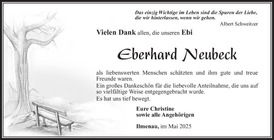 Traueranzeige von Eberhard Neubeck von Südthüringer Presse