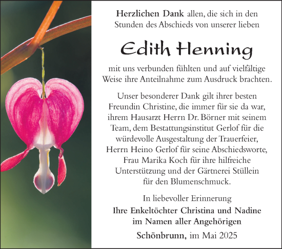 Traueranzeige von Edith Henning von Südthüringer Presse