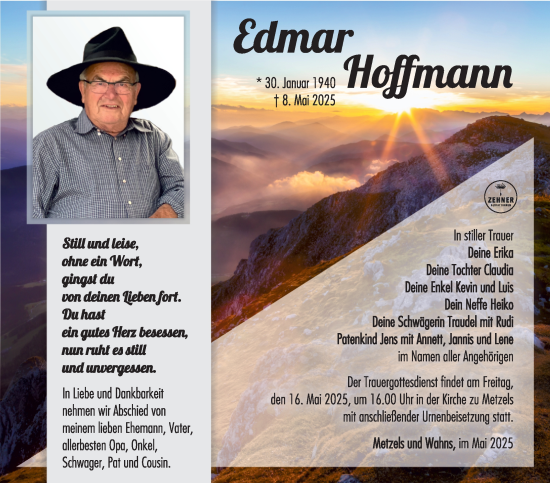 Traueranzeige von Edmar Hoffmann von Südthüringer Presse