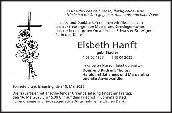 Traueranzeige von Elsbeth Hanft von Neue Presse Coburg