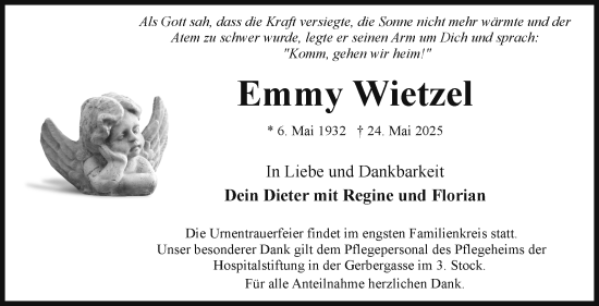 Traueranzeige von Emmy Wietzel von Frankenpost