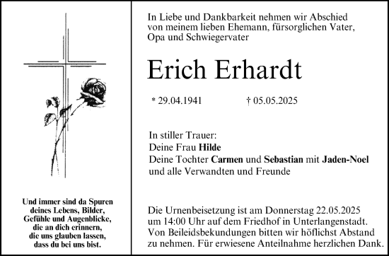 Traueranzeige von Erich Erhardt von Neue Presse Coburg