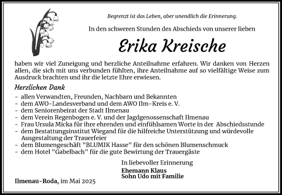 Traueranzeige von Erika Kreische von Südthüringer Presse