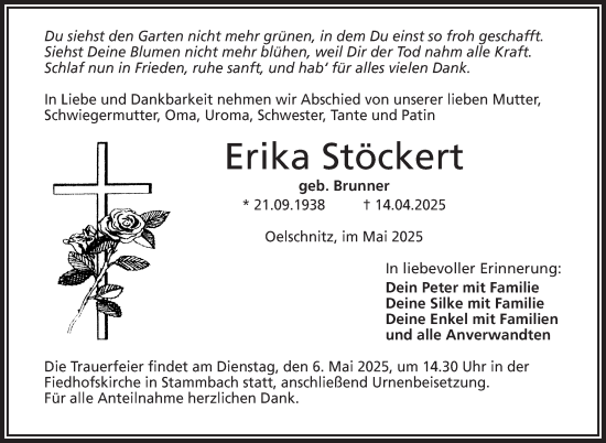 Traueranzeige von Erika Stöckert von Frankenpost