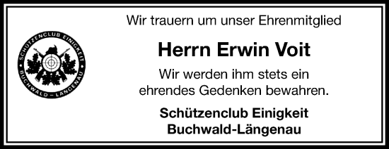 Traueranzeige von Erwin Voit von Frankenpost