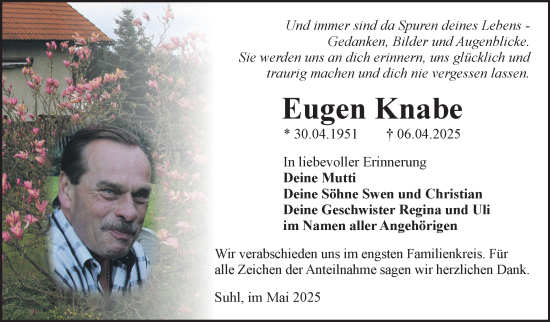 Traueranzeige von Eugen Knabe von Südthüringer Presse