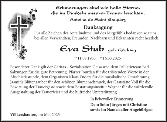 Traueranzeige von Eva Stub von Südthüringer Presse