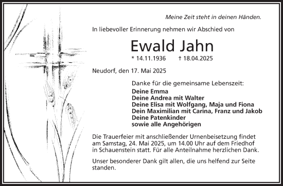 Traueranzeige von Ewald Jahn von Frankenpost
