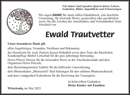 Traueranzeige von Ewald Trautvetter von Südthüringer Presse