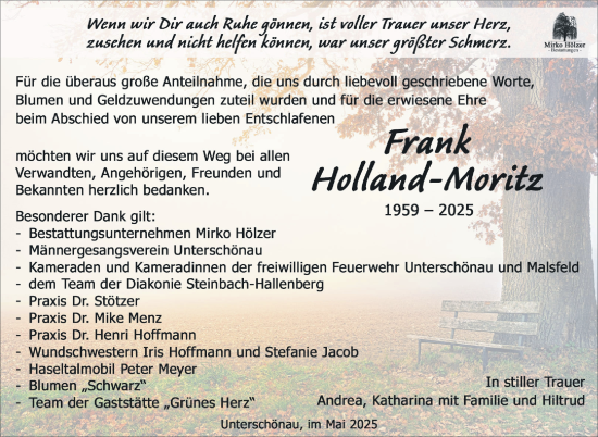 Traueranzeige von Frank Holland-Moritz von Südthüringer Presse