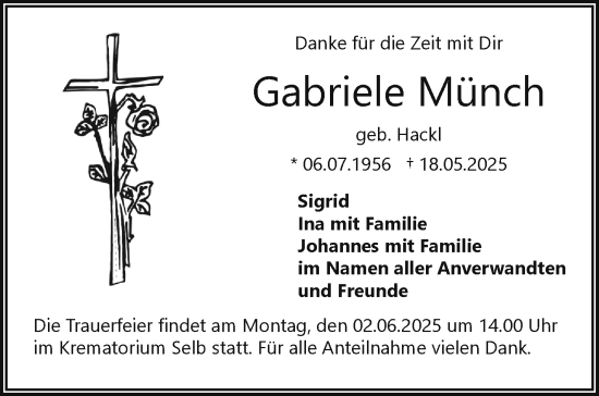 Traueranzeige von Gabriele Münch von Frankenpost