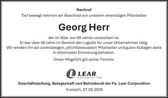 Traueranzeige von Georg Herr von Neue Presse Coburg