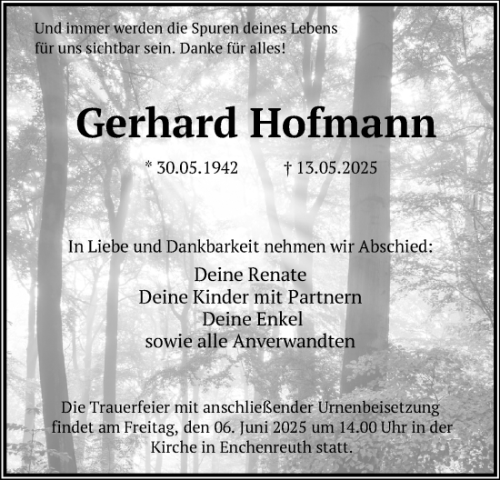 Traueranzeige von Gerhard Hofmann von Frankenpost