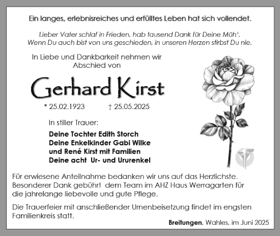 Traueranzeige von Gerhard Krist von Südthüringer Presse