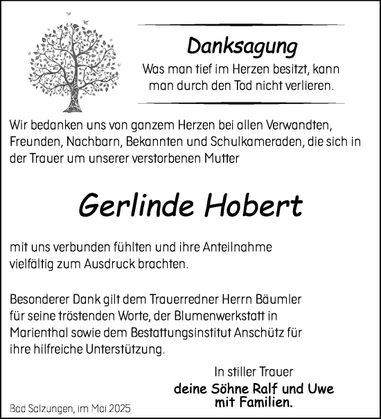 Traueranzeige von Gerlinde Hobert von Südthüringer Presse