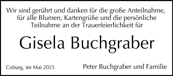 Traueranzeige von Gisela Buchgraber von Neue Presse Coburg