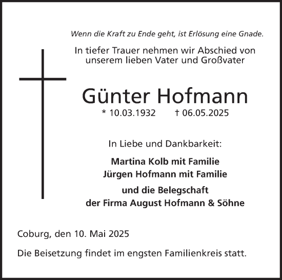 Traueranzeige von Günter Hofmann von Neue Presse Coburg