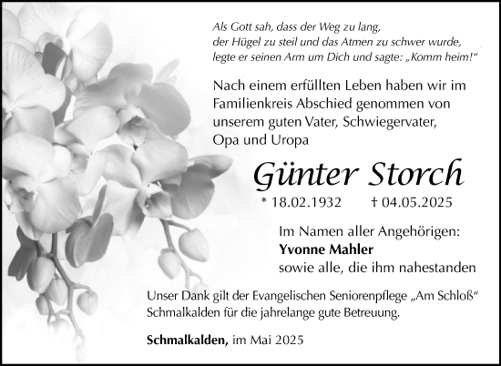 Traueranzeige von Günter Storch von Südthüringer Presse