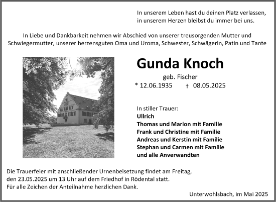 Traueranzeige von Gunda Knoch von Neue Presse Coburg