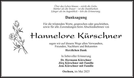 Traueranzeige von Hannelore Kürschner von Südthüringer Presse