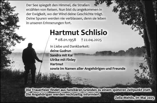 Traueranzeige von Hartmut Schlisio von Südthüringer Presse