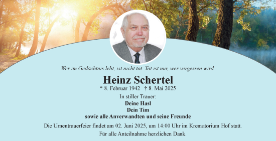 Traueranzeige von Heinz Schertel von Frankenpost